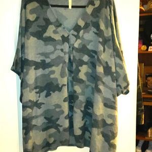 Soft camo pull over style top